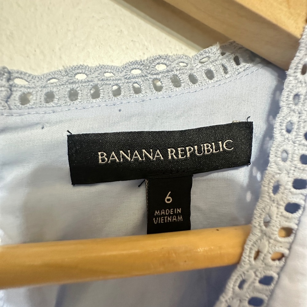 Banana Republic Eyelet Lace Puff Sleeve Mini Dress Womens 6 Preppy Cottage Party - Picture 8 of 13